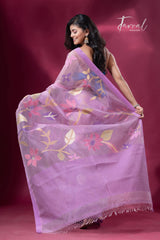 Bloom Handwoven Jamdani Saree Floral Design back