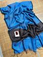 Blue colour zari linen pallu jamdani saree - Tamal Boutique