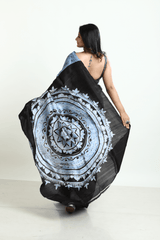 Blue with black batik in katan silk saree - Tamal Boutique