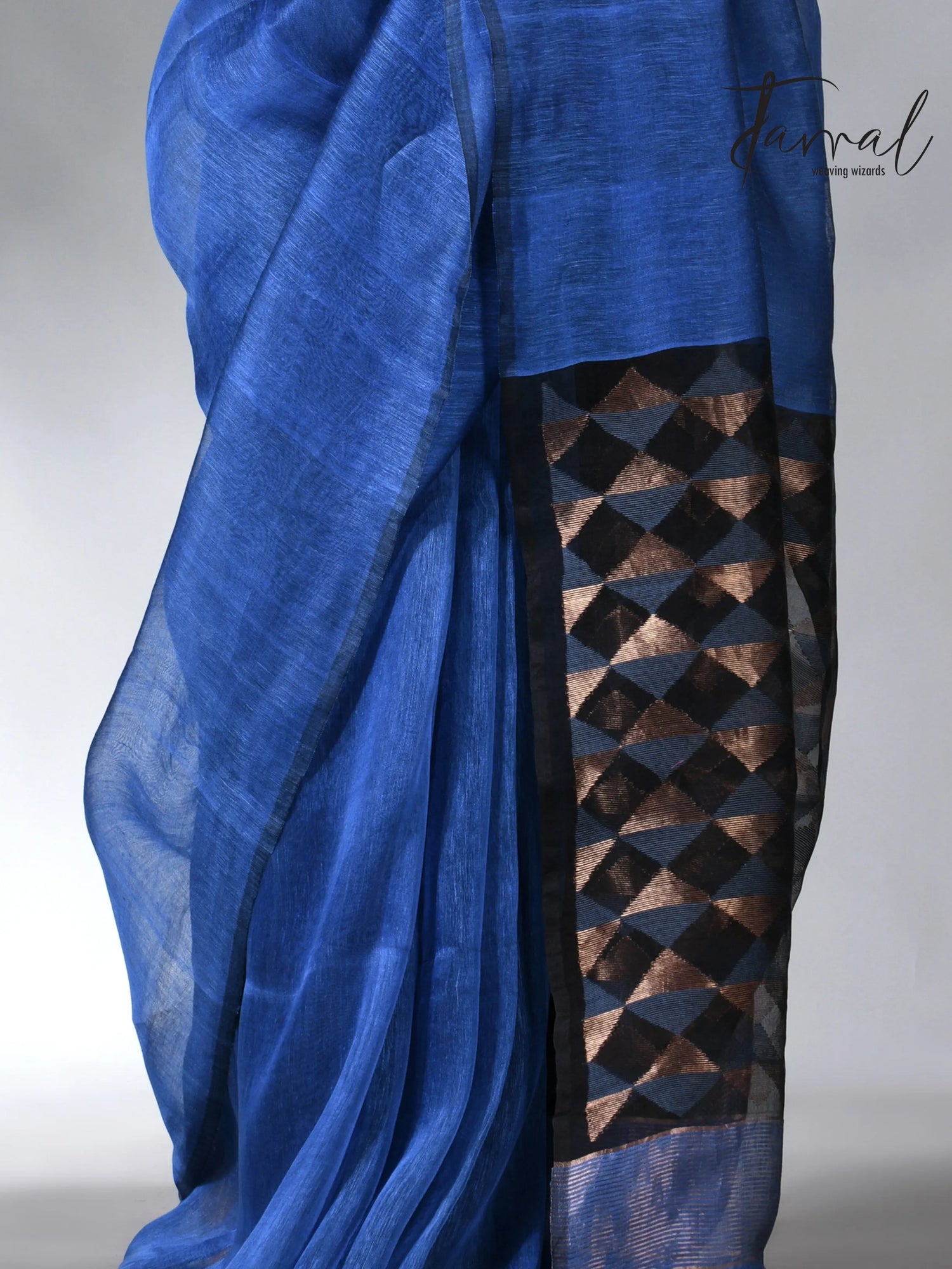 Blue with diamond in pall silk linen handwoven jamdani saree