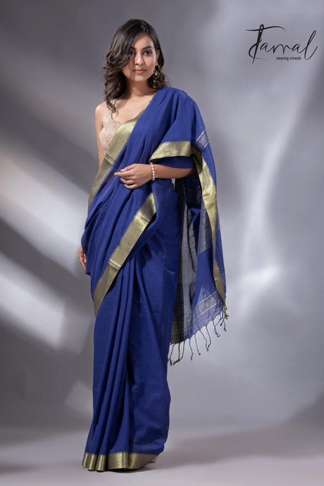 Blue with the golden zari and Mangal Giri cotton handloom saree full