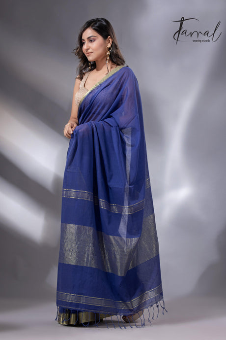 Blue with the golden zari and Mangal Giri cotton handloom saree left