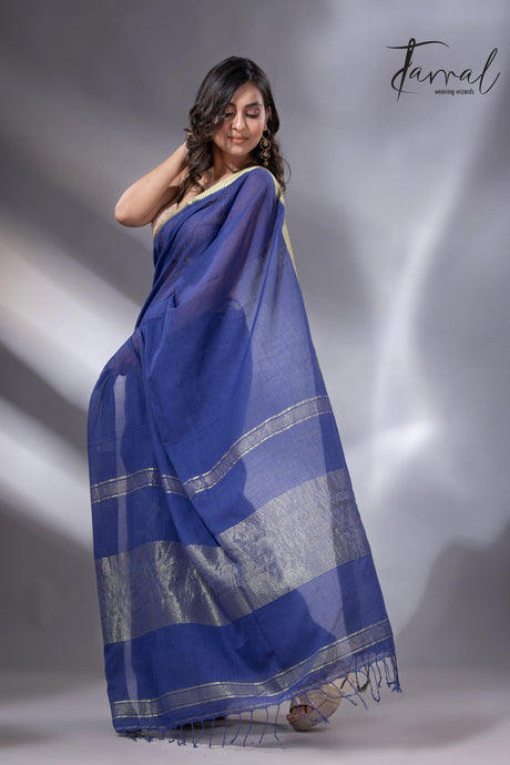 Blue with the golden zari and Mangal Giri cotton handloom saree saree left1