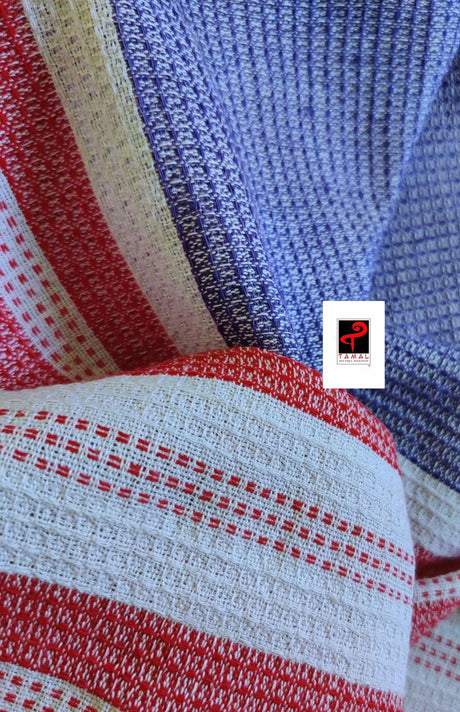 Blue with red hand crafted cotton towel ( Pair ) - Tamal Boutique