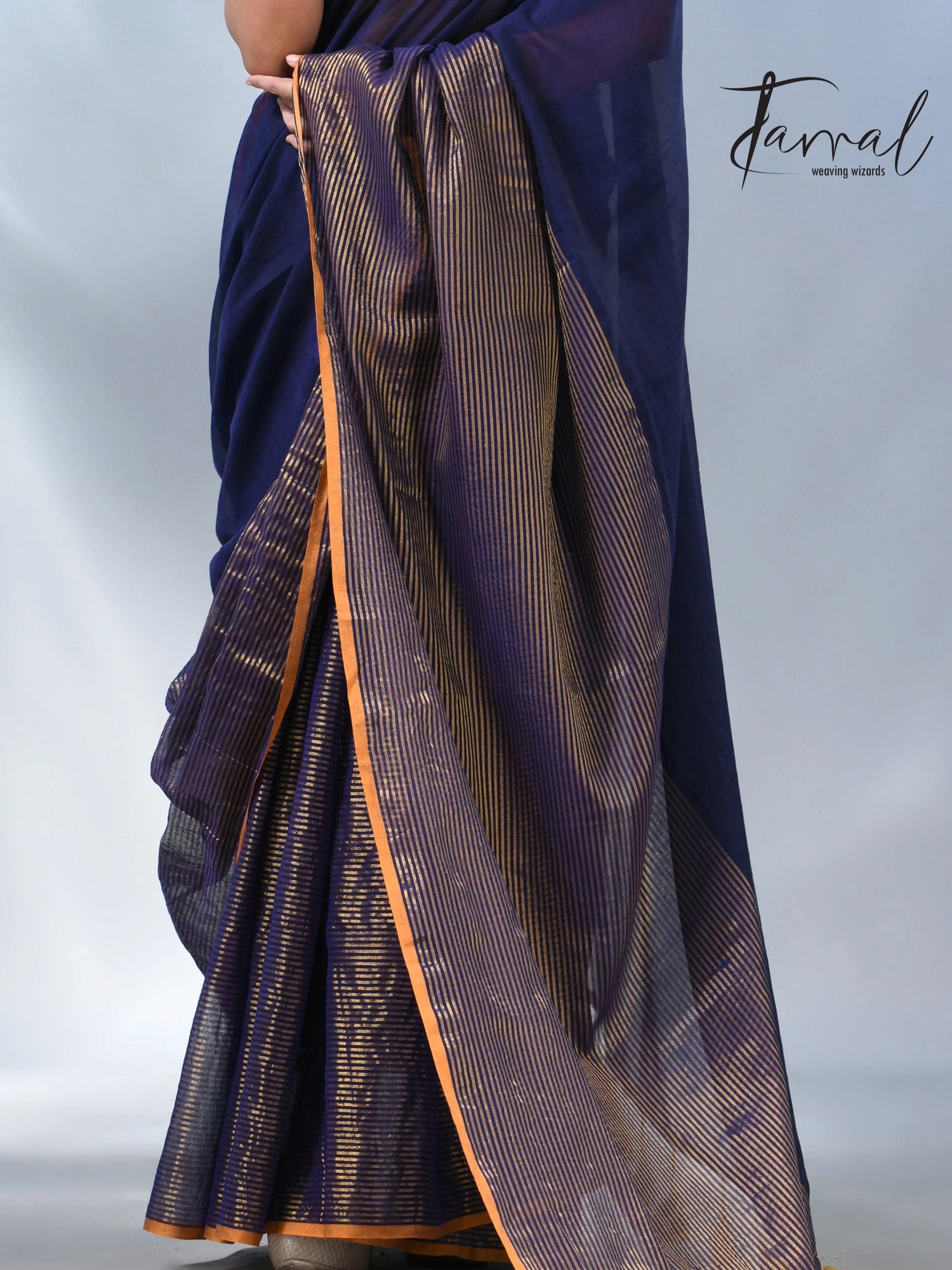 Blue with yellow color border cheack mul cotton handloom saree
