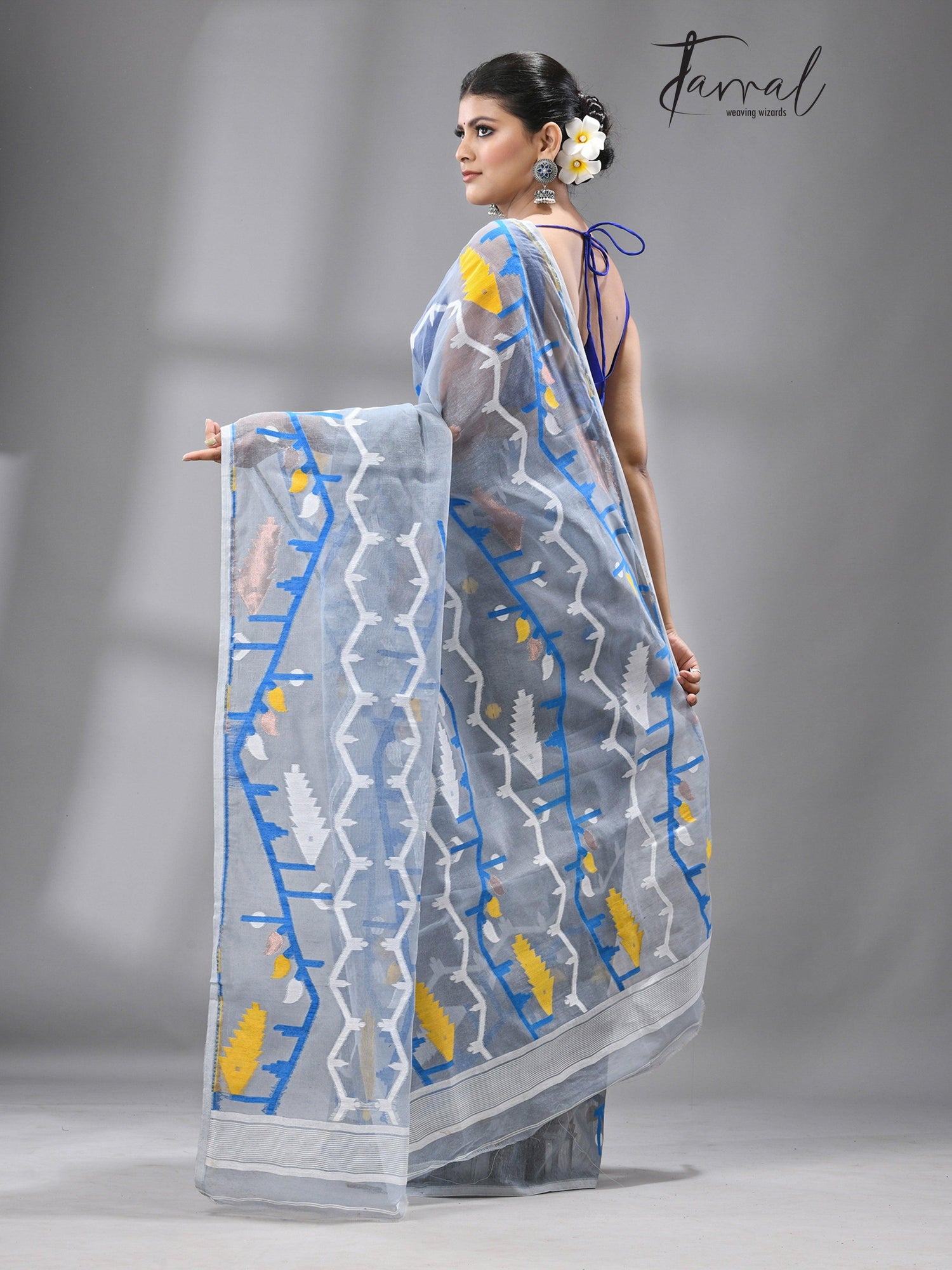 jamdani saree, jamdani, handloom, handwoven, saree, silk, dhakai, weaving, kolkatasaree, tamalboutique