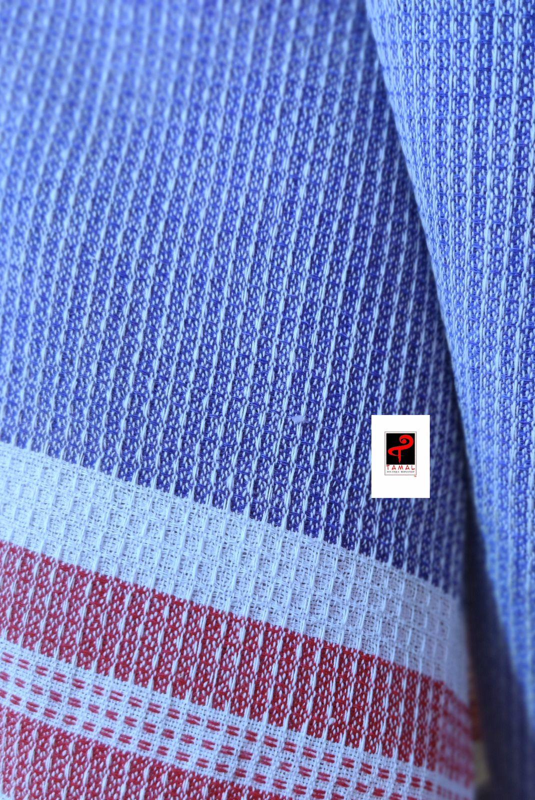 Blue with red hand crafted cotton towel ( single ) - Tamal Boutique