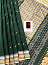 Bottle green with master yellow handloom fulia cotton saree - Tamal Boutique