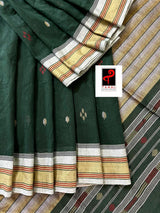 Bottle green with master yellow handloom fulia cotton saree - Tamal Boutique