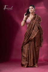 Brown tissue matka muslin handloom jamdani saree full2