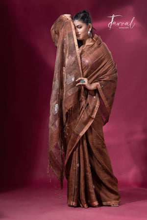 Brown tissue matka muslin handloom jamdani saree right