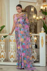 Lavender With Multicolour Colour Muslin Silk Handwoven Jamdani Saree