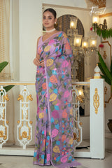 Lavender With Multicolour Colour Muslin Silk Handwoven Jamdani Saree