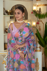 Lavender With Multicolour Colour Muslin Silk Handwoven Jamdani Saree