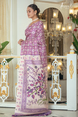Lavender With Offwhite Combination Pure Tussar Silk Handblock Printed Saree