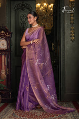 Lavender Gold With Golden Rose Tissu Muslin Handwoven Jamdani Saree