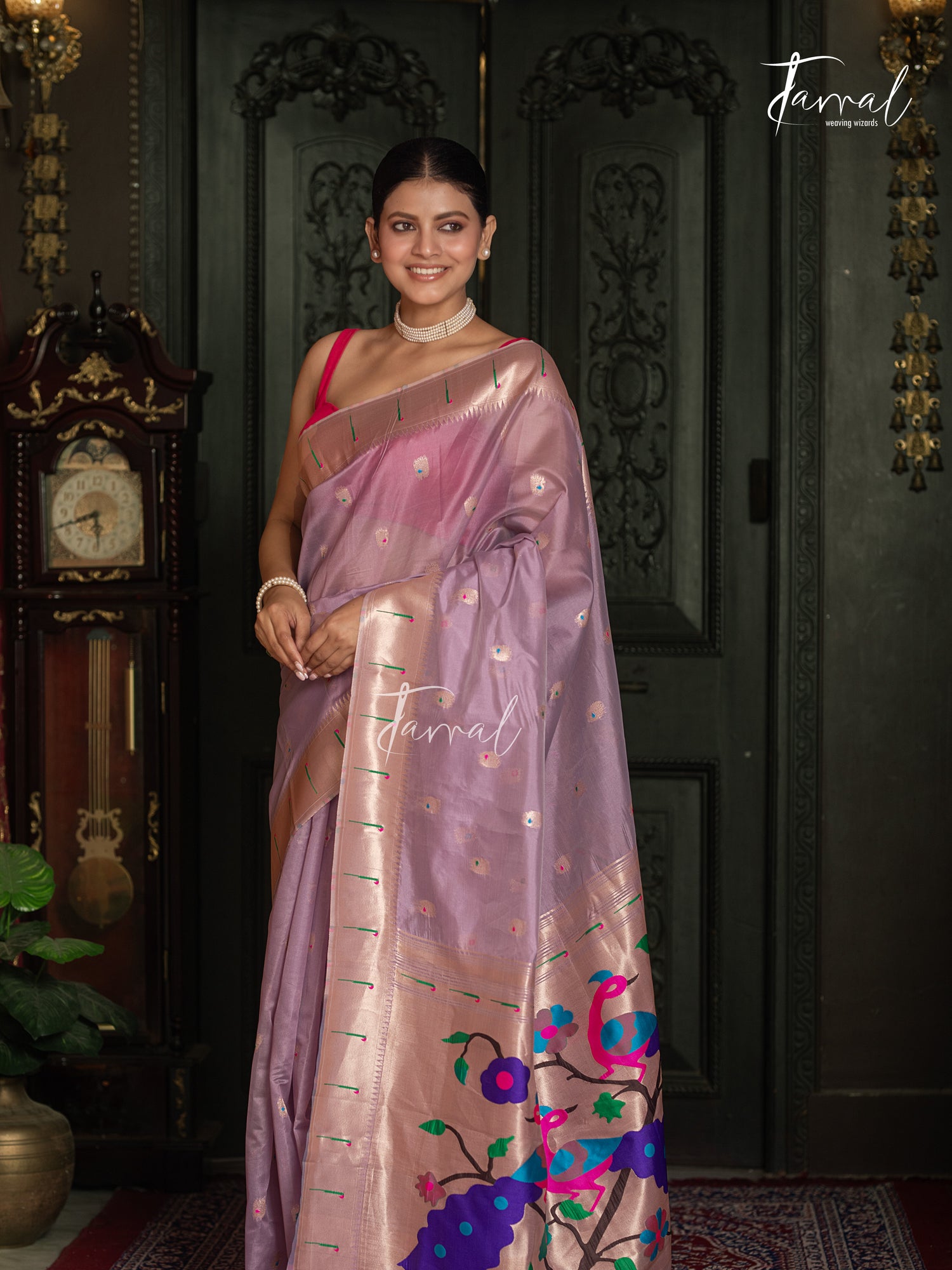 Soft Lavender Pink With Rose-gold Border Pure Organza Silk Paithani Saree