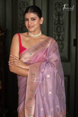 Soft Lavender Pink With Rose-gold Border Pure Organza Silk Paithani Saree