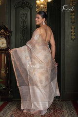 Offwhite Silver & Golden Floral Allover Sequins Handwoven Needlework Jamdani Saree