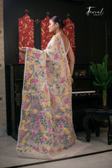 Offwhite With Multicolour Allover Pure Muslin Silk Handwoven Needlework Jamdani Saree