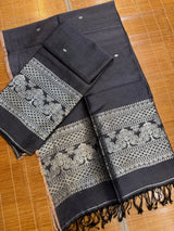 Charcoal black with silver zari work handloom Kurti & Dupatta set