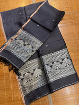 Charcoal black with silver zari work handloom Kurti & Dupatta set