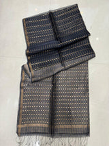 Charcoal black with zari border sequins handwoven saree - Tamal Boutique