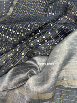 Charcoal black with zari border sequins handwoven saree - Tamal Boutique