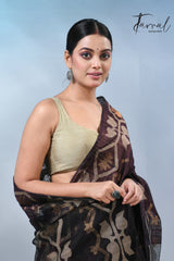 Chocolate brown matka silk traditional handwoven jamdani saree