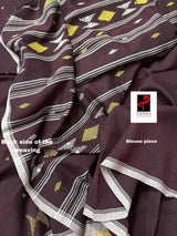 Chocolate color diamond design cotton handwoven jamdani saree