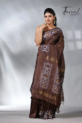 Chocolate with white Dhakai in tusser handwoven jamdani saree