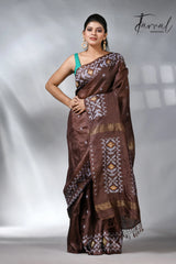 Chocolate with white Dhakai in tusser handwoven jamdani saree