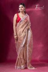 Copper gold white sequins border pure tissue silk saree full2