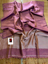 Copper purple metallic tissue linen handloom saree - Tamal Boutique