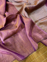 Copper purple metallic tissue linen handloom saree - Tamal Boutique
