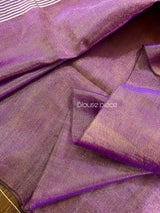 Copper purple metallic tissue linen handloom saree - Tamal Boutique