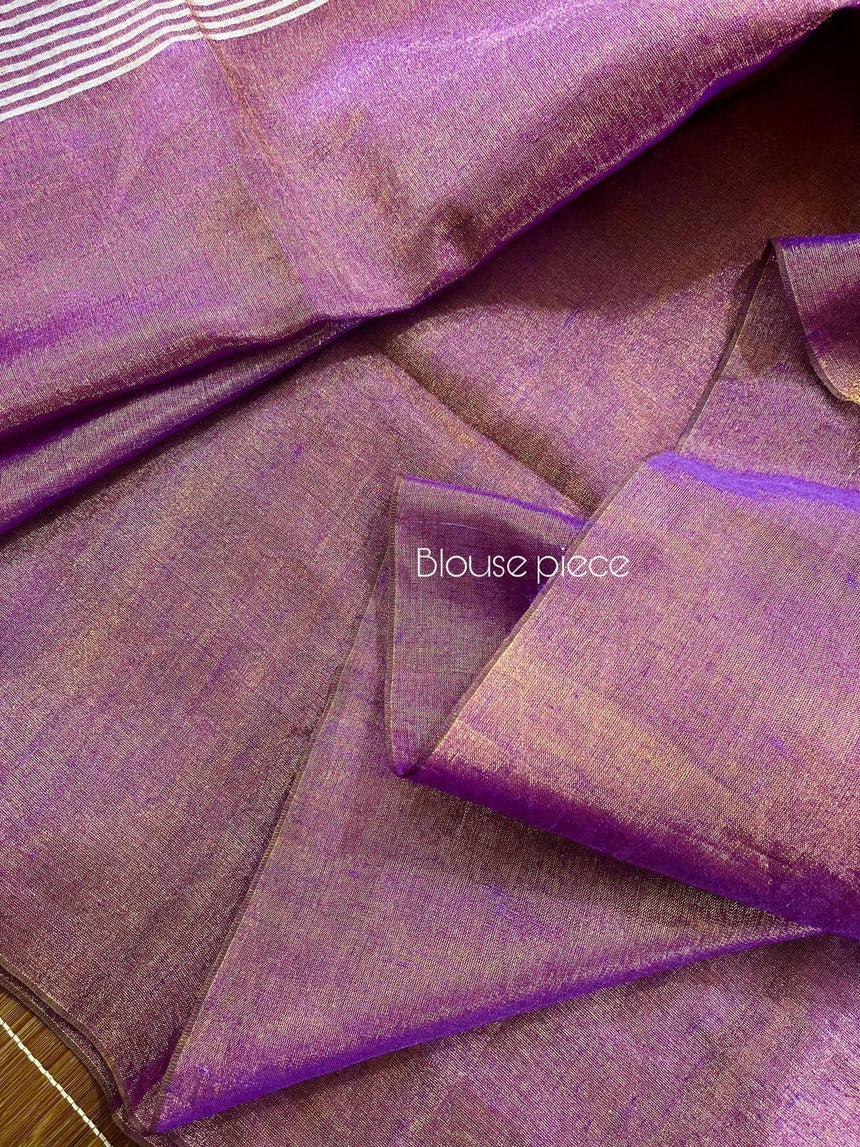 Copper purple metallic tissue linen handloom saree - Tamal Boutique