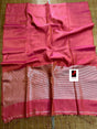 Copper rose pink metallic tissue linen handloom saree - Tamal Boutique