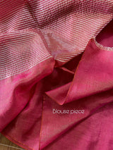 Copper rose pink metallic tissue linen handloom saree - Tamal Boutique