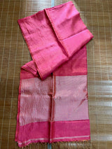 Copper rose pink metallic tissue linen handloom saree - Tamal Boutique