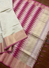 Cream with zari border pure cotton handloom saree - Tamal Boutique