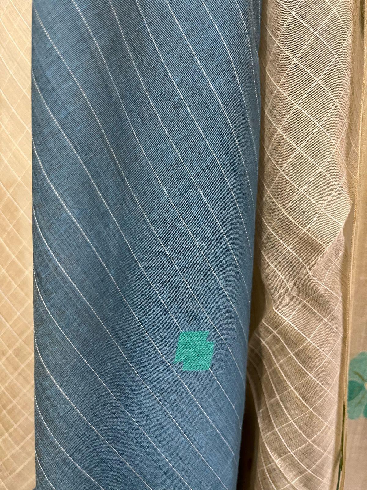 Cream colour with blue & firoza floral handloom silk cotton jamdani saree - Tamal Boutique