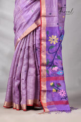 Lavender Peacock Design Pure Tussar Silk Handwoven Jamdani Saree