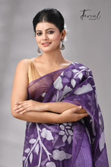 Lavender Jamdani Saree In Half Muslin & Matka Silk With White Motifs