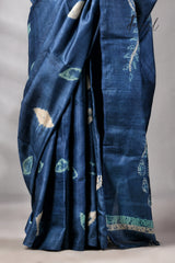 Indigo Colour Pure Tussar Silk Shibori Handloom Saree