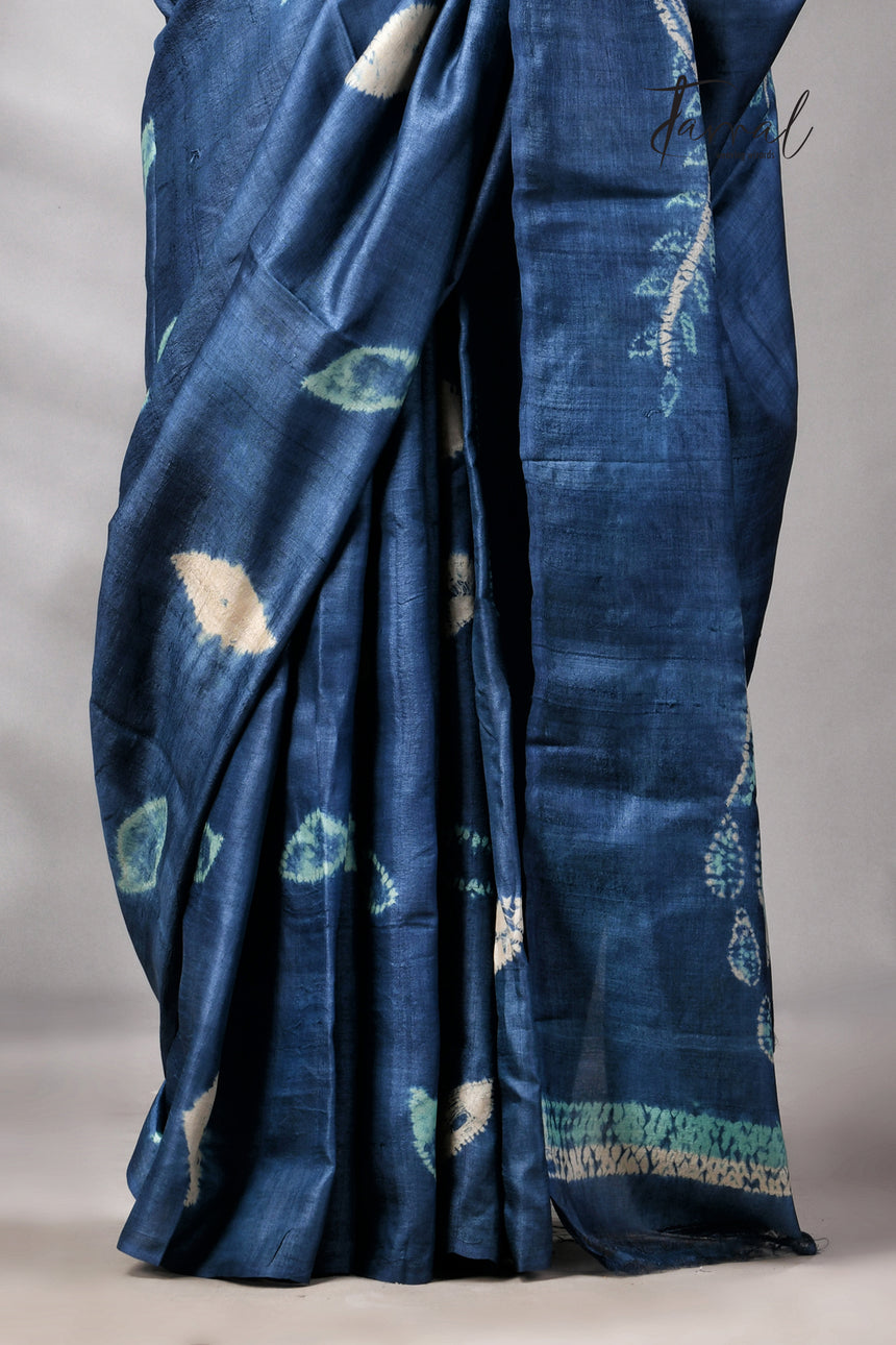 Indigo Colour Pure Tussar Silk Shibori Handloom Saree
