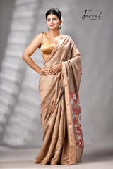 Deep Beige Colour Pure Mulberry Silk Handwoven Jamdani Saree
