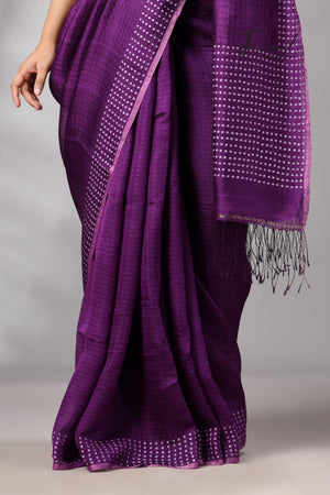 Purple With Sequins Handwoven Muslin Silk Saree