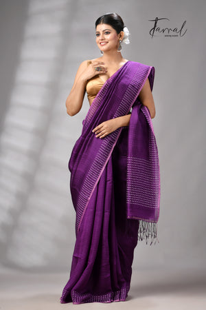 Purple With Sequins Handwoven Muslin Silk Saree