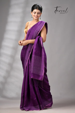 Purple With Sequins Handwoven Muslin Silk Saree